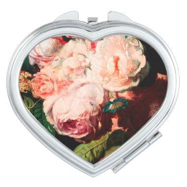 PINK ROSES ,FLOWERS,MORNING GLORIES AND BUTTERFLY COMPACT MIRROR