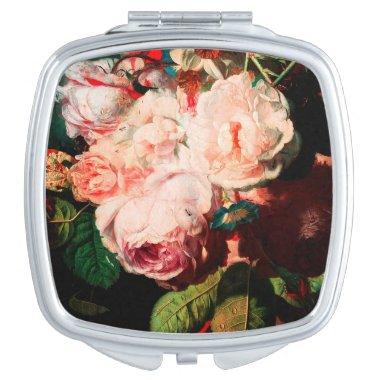 PINK ROSES ,FLOWERS,MORNING GLORIES AND BUTTERFLY MIRROR FOR MAKEUP
