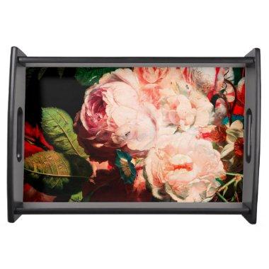 PINK ROSES ,FLOWERS,MORNING GLORIES AND BUTTERFLY SERVING TRAY