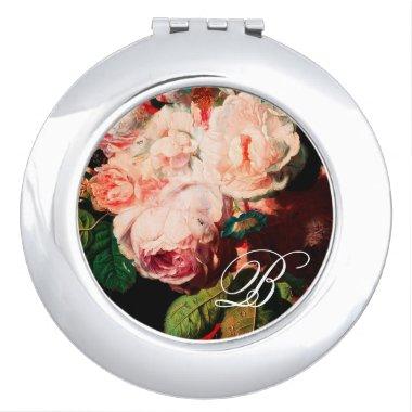 PINK ROSES ,FLOWERS,MORNING GLORIES MONOGRAM VANITY MIRROR