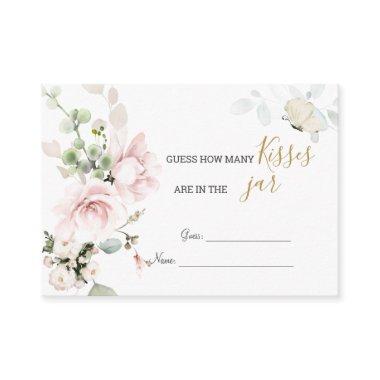 Pink Roses Foliage Guess How Many Kisses Game Enclosure Invitations