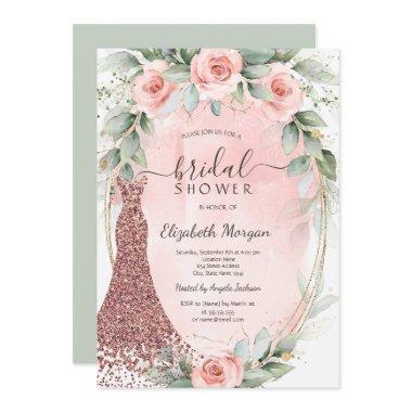 Pink Roses Gold Frame Glitter Dress