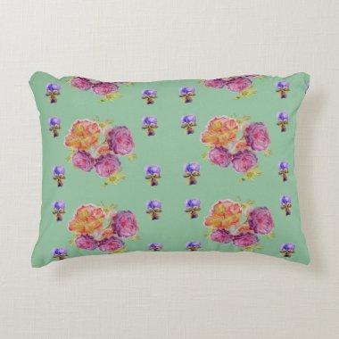 Pink Roses Green Shabby floral Decor Cushion