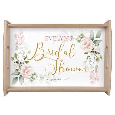 Pink Roses Greenery Foliage Bridal Shower Serving Tray