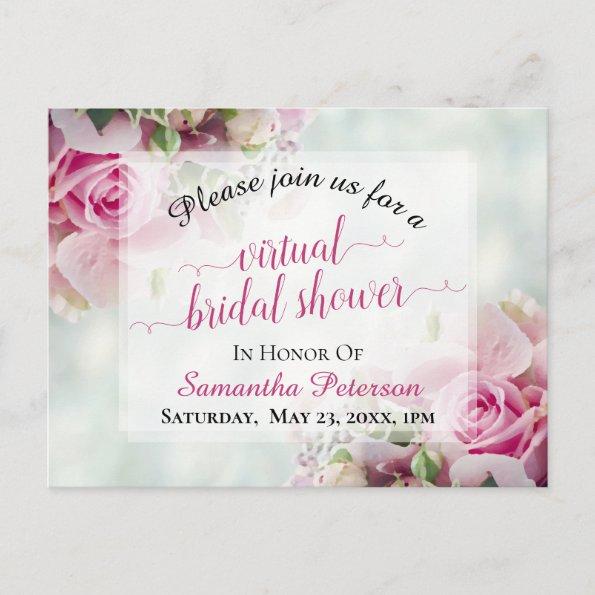 Pink Roses & Peony Buds Virtual Bridal Shower Invitation PostInvitations