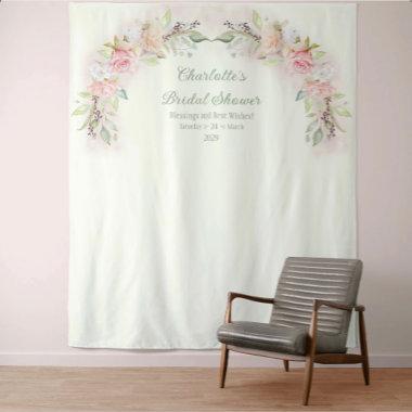 Pink Roses Sage Green Bridal Shower Photo Backdrop