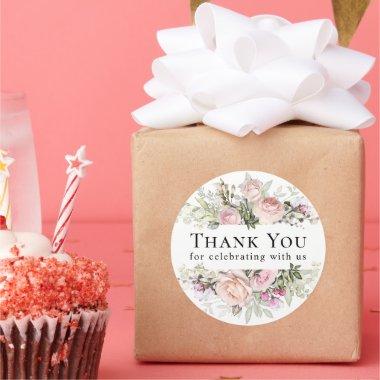 Pink Roses Summer Floral Thank You Favor Classic Round Sticker