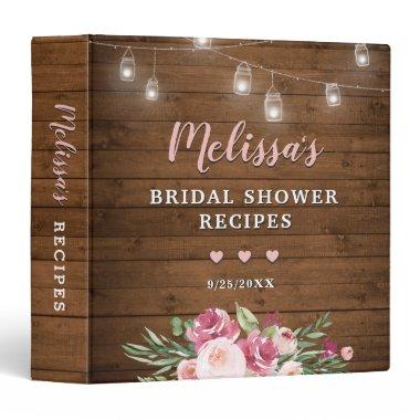 Pink Rustic Bridal Shower Recipe Book Floral Chic 3 Ring Binder