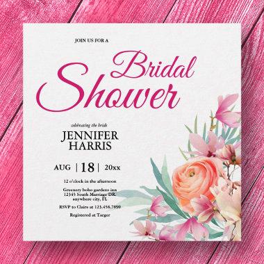Pink rustic greenery elegant wedding bridal shower Invitations