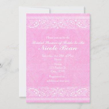 Pink Rustic Paisley Country Western Bridal Shower Invitations