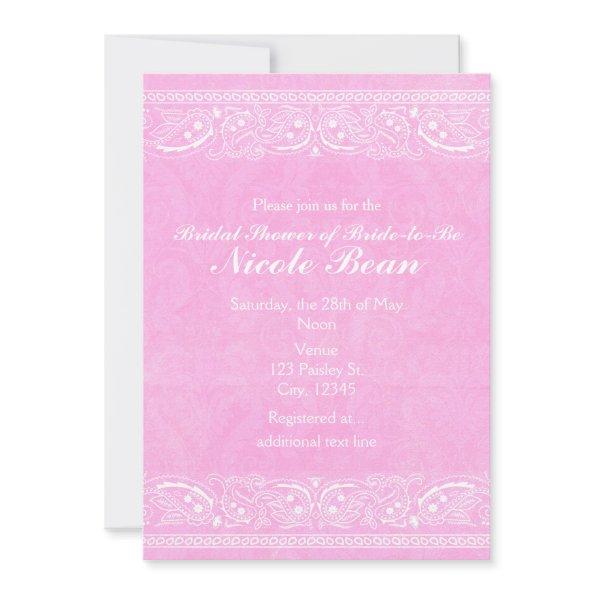 Pink Rustic Paisley Country Western Bridal Shower Invitations