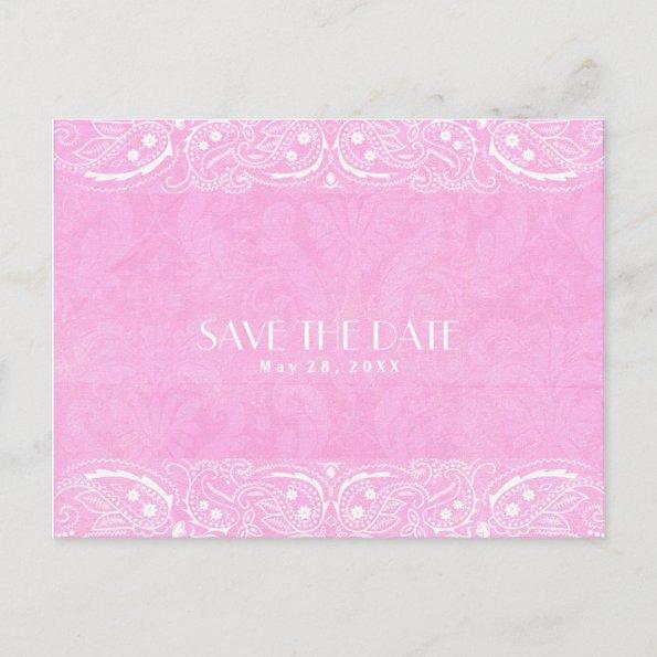Pink Rustic Paisley Country Western Save The Date Announcement PostInvitations
