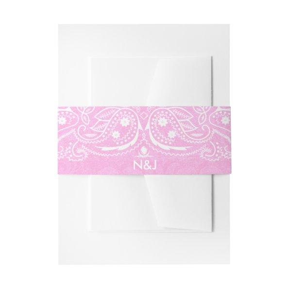 Pink Rustic Paisley Country Western Wedding Invitations Belly Band
