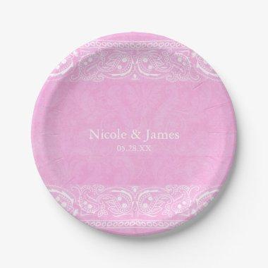 Pink Rustic Paisley Country Western Wedding Paper Plates