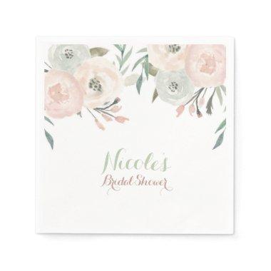 Pink & Sage Mint Green Modern Floral Elegant Paper Napkins