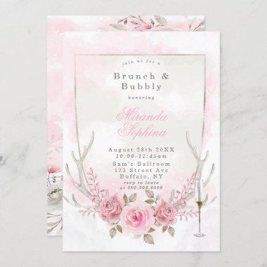 Pink Sage Peony Deer Antler Brunch & Bubbly Invite