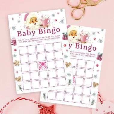 Pink Santa Christmas Cookie Baby Shower Bingo Game Invitations