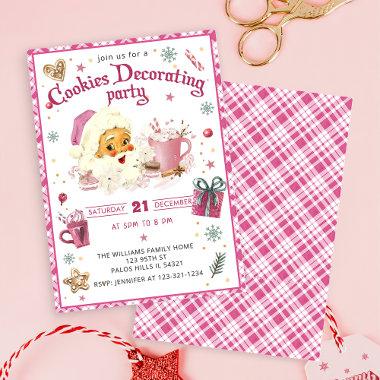 Pink Santa Christmas Cookie Decorating Party Invitations
