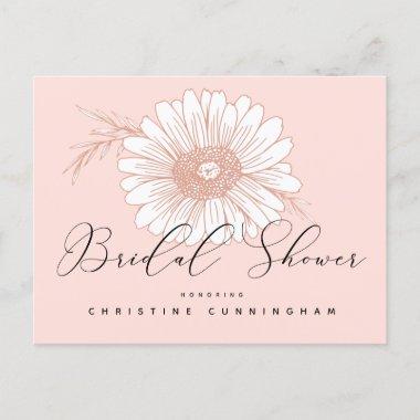 Pink Script Hand Drawn Floral Bridal Shower Invitation PostInvitations