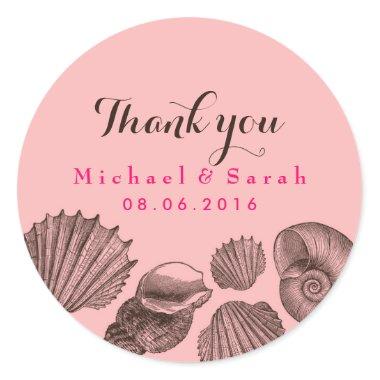 Pink Seashells Beach Wedding Thank You Sticker