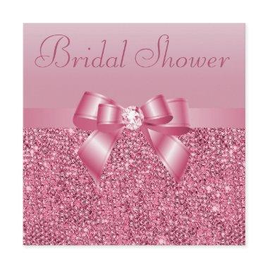 Pink Sequins, Bow & Diamond Bridal Shower Invitations