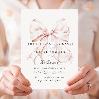 Pink She's Tying the Knot Bow Bridal Shower Invitations