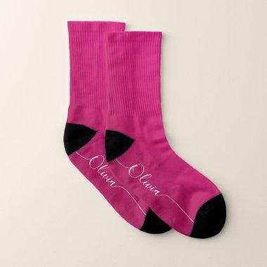 Pink Shimmer White Elegant Calligraphy Script Name Socks