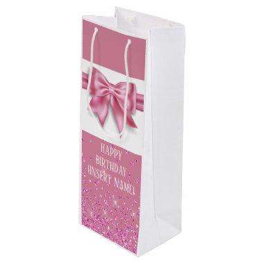 Pink shiny ribbon bow satin look girly glam wine gift bag