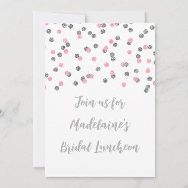 Pink Silver Confetti Bridal Lunceon Invitations