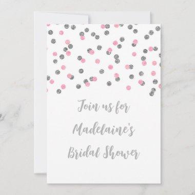 Pink Silver Confetti Bridal Shower Invitations