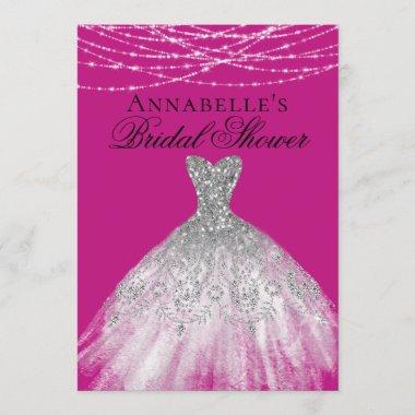 Pink & Silver Diamond Sparkle Dress Bridal Shower Invitations