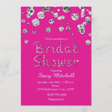 Pink Silver Glitter Bridal Shower Invitations