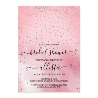 Pink Silver Glitter Confetti Bridal Shower Invitations