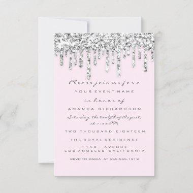 Pink Silver Gray Glitter Effect Drips Bridal Invitations