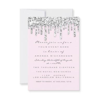 Pink Silver Gray Glitter Effect Drips Bridal