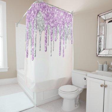 *~* Pink SILVER MAGENTA Drip Dripping GLITTER AP7 Shower Curtain