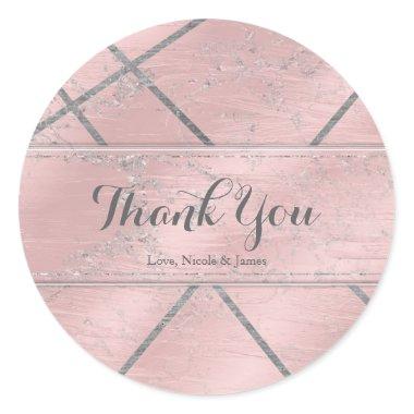 Pink & Silver Satin Sparkle Glam Chic Party Favor Classic Round Sticker