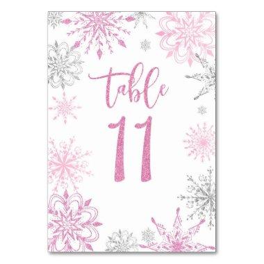Pink Silver Snowflakes baby shower Eleven Table Number