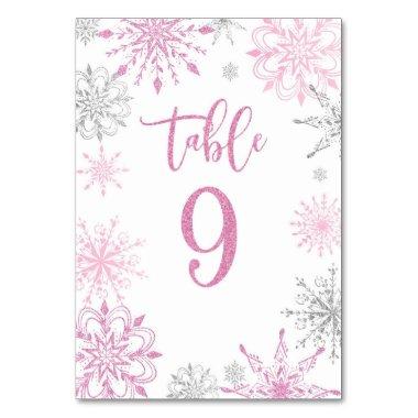 Pink Silver Snowflakes baby shower Nine Table Number