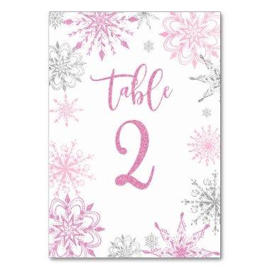 Pink Silver Snowflakes baby shower Two Table Number