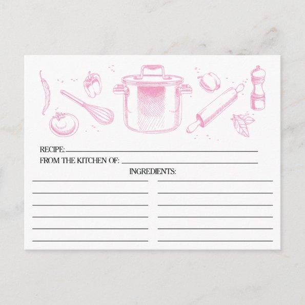 Pink Sketched Kitchen Tools Recipe Invitations