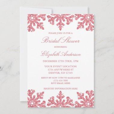 Pink Snowflake Winter Bridal Shower Invitations