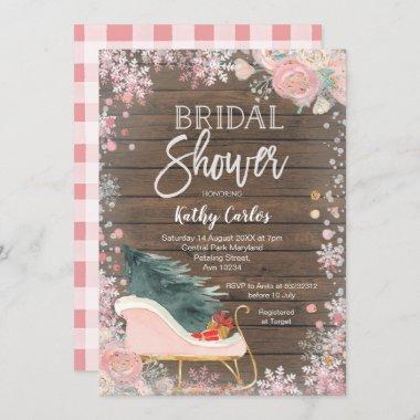 Pink Snowflake Winter Rustic Bridal Shower Invitations