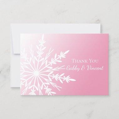 Pink Snowflake Winter Wedding Flat Thank You Notes Invitations
