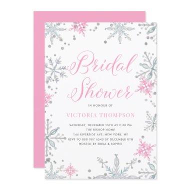 Pink Snowflakes Glitter Winter Bridal Shower Invitations