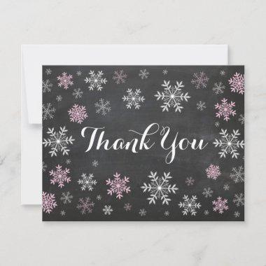 Pink Snowflakes Winter Chalkboard Thank You Invitations