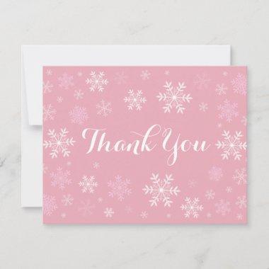 Pink Snowflakes Winter Thank You Invitations