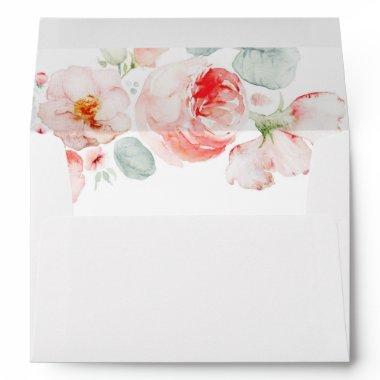 Pink Soft Watercolor Flowers Elegant Envelope