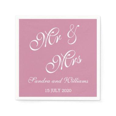 Pink Solid Color Mr And Mrs Wedding Paper Napkins