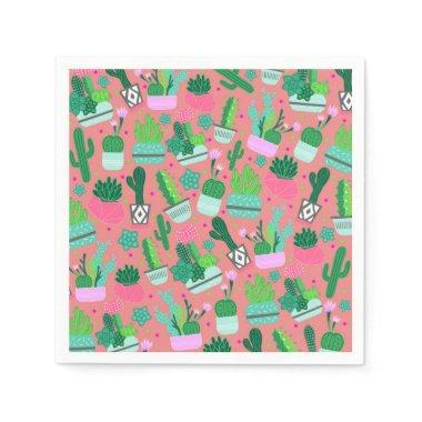 Pink Southwestern Cactus Pattern Sweet 16 Party Napkins